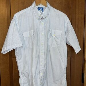 Texas Cotton Shirt Mens L Tall White Stripe Button Down Work Shirt USA‎